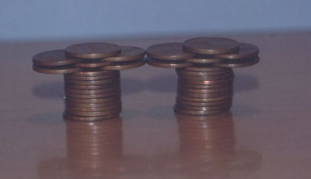 two triads of pennies